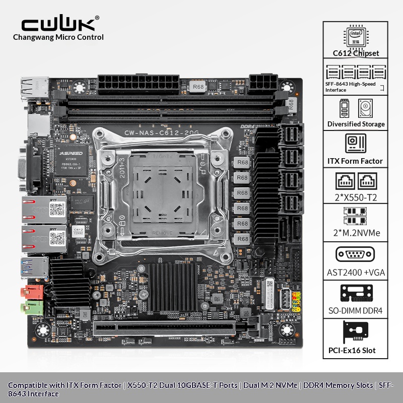 Nas Motherboard 8 Sata Mini Itx - C612 LGA 2011-3 Xeon X99 เมนบอร์ดรองรับหน่วยความจำ