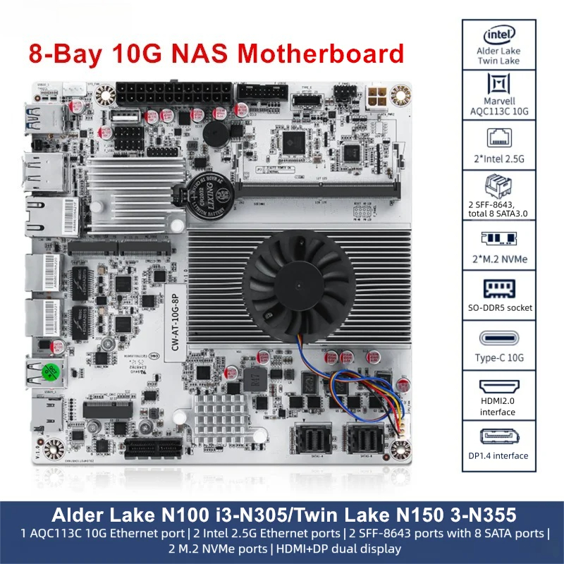 Nas Motherboard 8 Sata Mini Itx - เมนบอร์ด NAS 8 ช่องใส่ฮาร์ดดิสก์ 10G รองรับ
