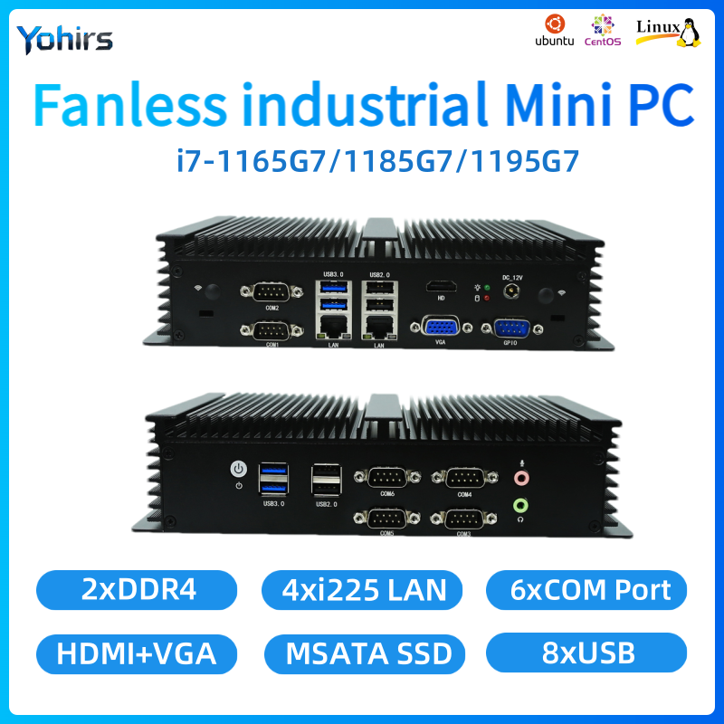 Fanless Industrial Pc Rs485 Core I7 - พีซีแบบฝังตัวไร้พัดลม Intel Core i7-1165G7 1185G7 มินิพีซี